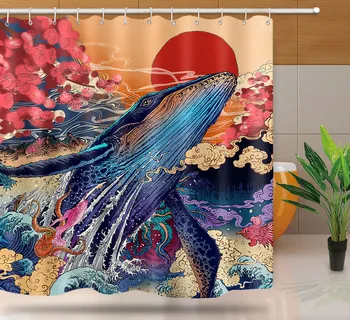 MTMETY Japonské Vana sprchový závěs Gejša Surf vanové Zástěny, Závěsy v koupelně Samurai style sprchový závěs Pro koupelny
