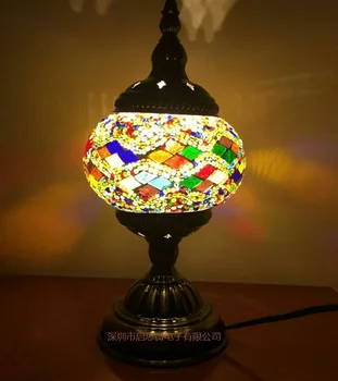 Nejnovější E14 Ručně vykládaný skleněnou mozaikou ložnice, obývací pokoj dekorativní Stolní Lampy Středomořském stylu turecké Lampy