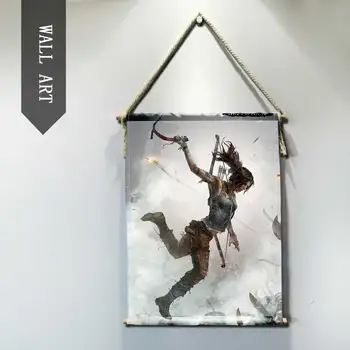 Rise of The Tomb Raider Obývací Pokoj dekorativní Nástěnné malby, Umění Moderní masivní Dřevo, Bavlněná šňůrka Visící Hřídel Scroll malování