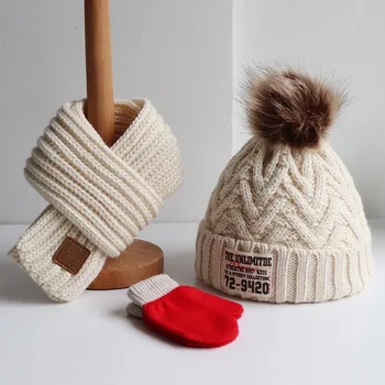 Tři-kus podzim/zima pro děti svetr čepice pro chlapce a dívky, tlumiče, rukavice, pro nemluvňata s tlusté teplé pletené jumper