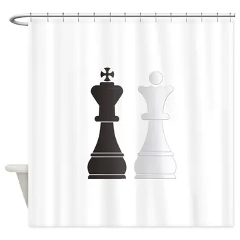 Černý král bílá královna šachové figurky Sprchový Závěs, Dekorační Tkaniny Sprchový Závěs Nastavit a Podlahová Rohož protiskluzová Rohožka Koberec