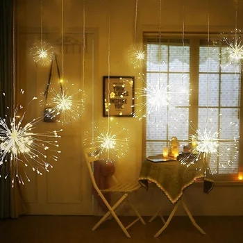 120/180 LED Závěsné Starburst String Světlo Ohňostroj Mědi Víla Věnec Vánoční Světla Mimo Lampu Twinkle Holiday Party Dekor
