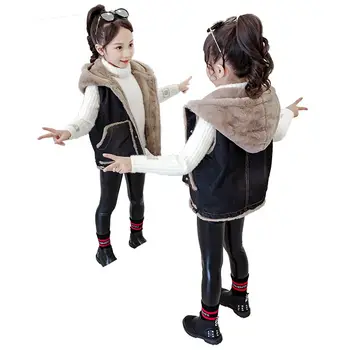 Dívčí džínové vesty podzimní a zimní dětské vesty plus sametové silnější západní styl dívky tílka bavlna vesta zimní oblečení