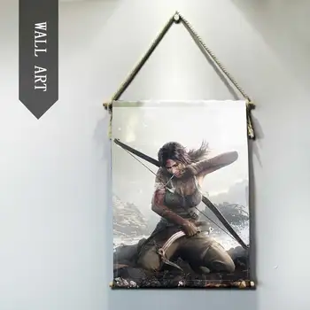 Rise of The Tomb Raider Obývací Pokoj dekorativní Nástěnné malby, Umění Moderní masivní Dřevo, Bavlněná šňůrka Visící Hřídel Scroll malování