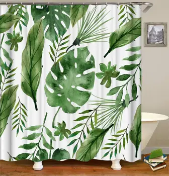 Tropické sprchové závěsy zelená Opona vana fabric sprchové závěsy pro koupelnu Nepromokavý Polyester Sprchový Závěs nebo podložku