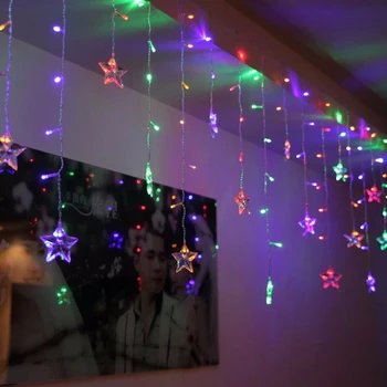 1.5x0.5 Metr 48 LED 10 KS pěticípá Hvězda String Opony Víla Světla Vánoční Svatba, Narozeniny, Svátek, Míč DIY Dekorace