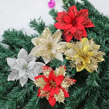 10 Ks/set Glitter Umělé Vánoční Květiny, Vánoční Strom Dekorace Falešné Květiny, Vánoční Ozdoby, Nový Rok, Výzdoba 2021