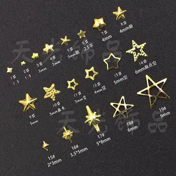 1000ks/Pack Hvězda Dutá 3D Zakřivené Stick Tip Nail Art Dekorace Příslušenství Kovový Nýt Stud šperky Japonský Styl Nehtů Kouzlo