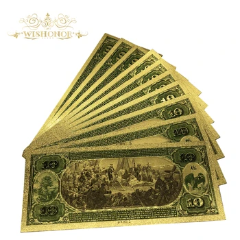 10pcs/lot Nové Produkty roce 1875 v Americe Barva Zlatá Bankovka 10 Dolarové Bankovky V 24k Zlato, Papírové Peníze Za Dárek A Kolekce