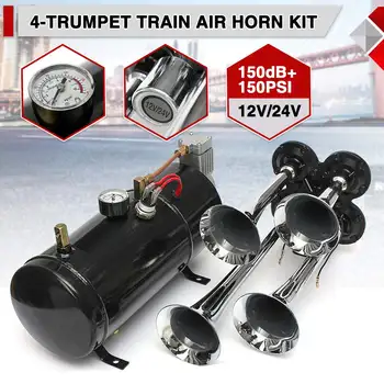12V Univerzální 4 Trubku Air Horn Kompresor Trubky 150.2 dB Pro Motocykl, Nákladní Lodě, Auta