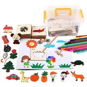 145 Ks/Sada Malování Šablonu Dítě, Graffiti, Barvy, Učení, Nástroje pro Malování, Děti DIY Handmade Dřevěné Hračky Malování Nastavit