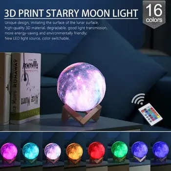 16 Barev 3D Tisk Hvězdičkový Měsíc Lampa Změnit Barevné Dotykové Ovládání Ložnici USB LED Noční Světlo Kreativní Galaxy Lampa Domova