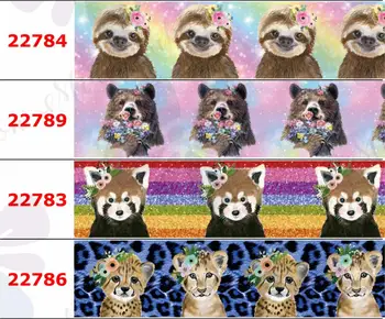 16mm-75mm Zvířat Série Rainbow Galaxy Roztomilý Medvěd Panda Kočka Vytištěný Grogénové/Nepřítel Stuha Květina DIY Vlasy Bowknots 50yards/role