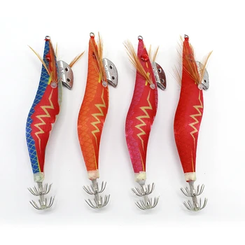 1ks Chrastítko Chobotnice Přípravky Kovovou koulí Uvnitř Dřeva Krevety s Squid Jig Háčky 3.5# Chobotnice, Sépie Rybářské návnady