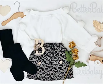 2-7 Let Děti Dívky Oblečení 2020 Podzimní Zimní Teplé Bavlněné Oblečení Top+Leopard Print Mini Sukně Girls Oblečení Set