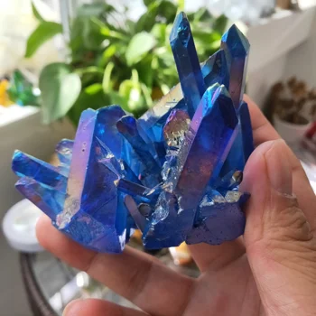 200gUnique Přírodní galvanické Modré Křišťálové Clusteru Kosterní Quartz Bod Hůlka Léčivé minerální krystal druse vug Exemplář
