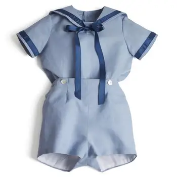 2020 Baby Boutique Oblečení španělská Dívka Letní Námořnické Bavlněné Šaty Infant 1. Narozeniny Tunika Batole Dívka Vintage Oblečení Set
