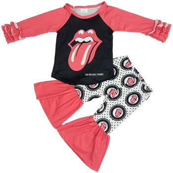 2020 baby Girls Boutique Módní Oblečení dětské Dlouhý Rukáv Jazyk Print Top prohrábnout kalhoty Děti Cute 2-Dílná Sada Oblečení