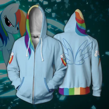2020 Hot Prodej Anime Periferní Bundu my Little Pony Cosplay Rainbow Dash mikina 3D tištěné Unisex zip mikina bunda