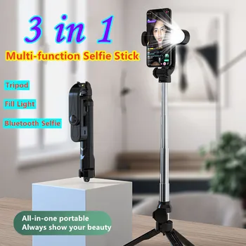 2020 Nové 3 v 1 Bluetooth Selfie Stick s fill light Mini Přenosný Telefon Stativ Skládací Kapesní dálkové ovládání selfie stick