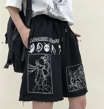 2020 Nové Letní Šortky Ženy Harajuku Sailor Moon Print Krátké Kalhoty Volné Elastické Pasu Šortky Bavlněné Karikatura Ženské Šortky