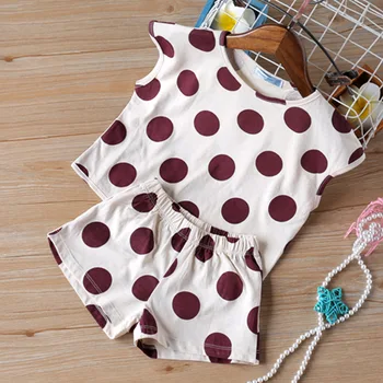 2020 Summer New Baby Letní Oblečení Polka Dot Tištěné Oblečení Krátký Rukáv Top + Šortky Dvě Sady Dětské Oblečení Holčička Oblečení