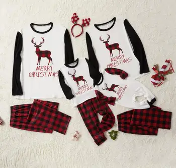 2020 Vánoční Rodinné Odpovídající Oblečení Oblečení Sobí Pyžamo Kostkované Tištěné Měkké Dlouhé Kalhoty Vánoční Oblečení Na Spaní