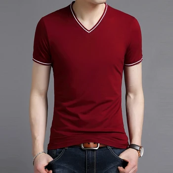 2021 Nové Módní Značky Tričko Pánské V Krku Plná Barva Letní Trendy Topy Street Wear Nejvyšší Stupeň Krátký Rukáv T-Shirt Muži Oblečení