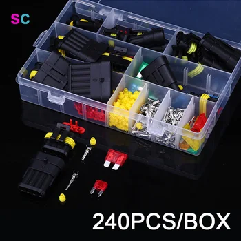 240pcs/Box SCHOVAL Vodotěsný Konektor Kit S Lisovací Drát Těsnění Terminálu a Auto Pojistky 1-6Pins 300V 12A Automatické Auto Zásuvky