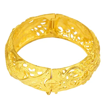 24k Žluté Zlato Náramek Pro Ženy Vietnam Písek Gold Dragon Phoenix Ruční Řetěz Náramek Ženy Nevěsta Svatební Jemné Šperky