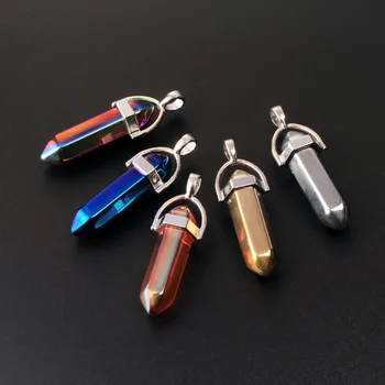 24ks Titanium Rainbow Crystal Quartz Léčení Úvazky Kyvadlo Mystic Přírodní Kameny, Korálky Bod Přívěsek pro Ženy Doprava Zdarma
