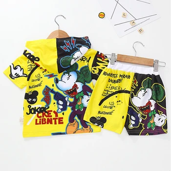 2ks/set Disney Dítě Chlapci Oblečení Tričko 3d Tisk Obleky Anime Karikatury Mickey Batman Spiderman Sport s Kapucí T-Shirt Mikina Pant