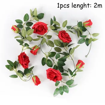 2m Umělé Hedvábí Růže Květ, Ivy Révy Zelené Listy Řetězec pro Domácí Svatební Dekorace Falešné rostliny, listy Visí věnec