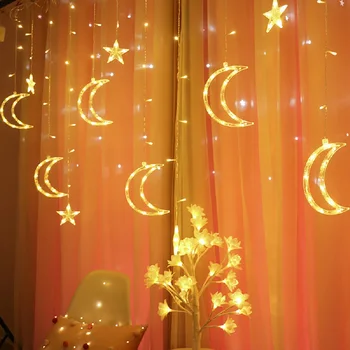 3,5 M Led Závěs Víla Řetězec Light Star Moon Lampa Teplá Bílá Girlanda Světla Pro Svatby, Vánoční Festival Party Domácí Dekorace