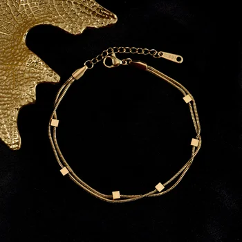 316L Nerezové Oceli 2021 Nové Módní Jemné Šperky Zlaté Barvy, 2 Vrstvy, Had, Kost Řetěz Geometrické Korálkové Náramky Pro Ženy