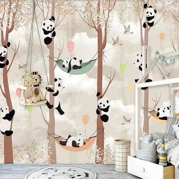 3D Fotografie Abstraktní Strom Kreslený Panda, Pták, Obývací Pokoj dětský Pokoj Ložnice Pozadí Nástěnné Tapety Nástěnné Malby Domácí Výzdoba