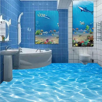 3D Tapety Moderní Mořské vody Foto Nástěnná Nálepka Koupelna Ložnice PVC Vodotěsné 3D Dlažba Vinyl Zeď Papírové Papel De Parede