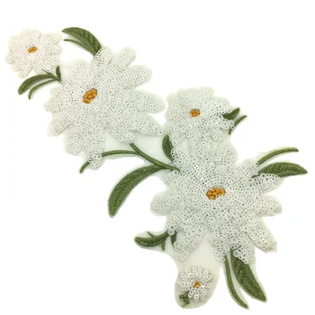 3pair Daisy Korálkové Výšivky Patch 3D Květinové Nášivky Na Oděvy Parches Ropa Šicí Příslušenství Flitry Nášivka AC1473