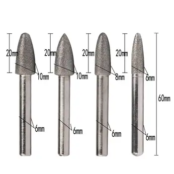 4 ks diamantové tyč 6 mm Povlak Elektrické Broušení Otřepů Bitů 6 / 8 / 10 / 10 mm pro sklo /kov /kámen /dlaždice Rotační Nástroj Burr