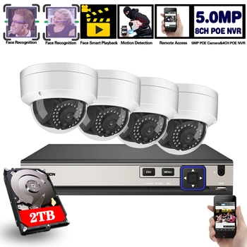 4CH 8CH POE 5MP 48V NVR Systém 5MP h.265 Audio Záznam NVR Fotoaparát Kit Venkovní P2P IR CCTV Dohled Domů Bezpečnostní Video Set