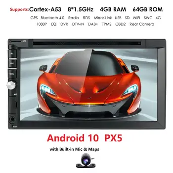 4G RAM 64G ROM Android 10.0 7 PALCOVÝ 2 Din univerzální Auto Rádio Stereo DVD Přehrávač GPS Navigace mapa 8 Octa Core BT, 4G a WI-fi DAB-SWC