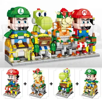 4ks/lot Nový Mario Bros Shop Store Street View Stavební Bloky, Sady Cihly Klasické Filmové Hry Model Děti Hračky Pro Děti Dárek