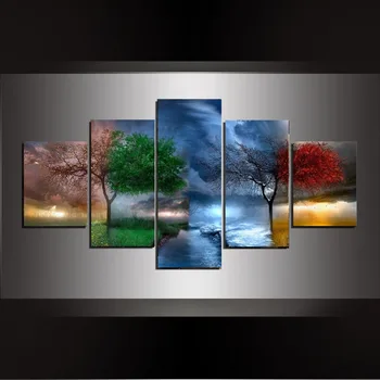 5 Kus Moderní Nástěnné Umění Plakátu Tisk 4 Sezóny Strom, Obraz na Plátně, Plakát Krajiny Dekor Obývací Pokoj Prodej Dropshipping