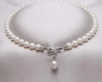 9-10 mm jižního moře přírodní bílá perlový náhrdelník 18