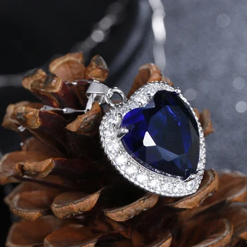 925 Sterling Silver Romantické Srdce Oceánu Blue Crystal Dámy Přívěskem Náhrdelník Šperky Ženy Vánoční Dárek, Ne Slábnout