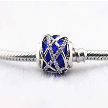 925 Sterling Silver, Royal Blue Crystal Galaxy Kouzlo Fit Pandora Náramky DIY Korálky pro Výrobu Šperků Berloque