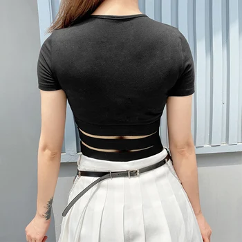 Aelfric Gotické Vydlabat Krátký Rukáv T Shirt Ženy 2020 Pasu Patchwork Krátký Rukáv Trička Harajuku Femme Dopis, Mini Tričko