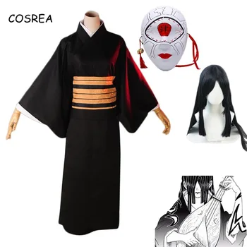 Anime Demon Slayer Nakime Cosplay Kostýmy Japonské kimono Kimetsu Č. Yaiba Juuni Kitsuki Uniformu, Masku, Paruku, Kompletní Sada Halloween