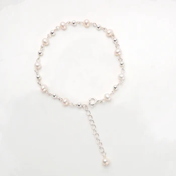 ASHIQI Přírodní Sladkovodní pearl náramek 925 sterling silver korálky šperky pro ženy