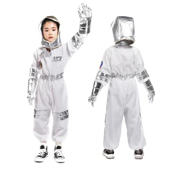 Astronaut kostým Kombinézy Paruky, Rukavice Alien Mimozemšťan Oblečení pro Děti Stříbrný skafandr Halloween Purim Strany